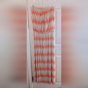 Cynthia Rowley Strapless Orange/Cream Zig Zag Print Maxi Dress